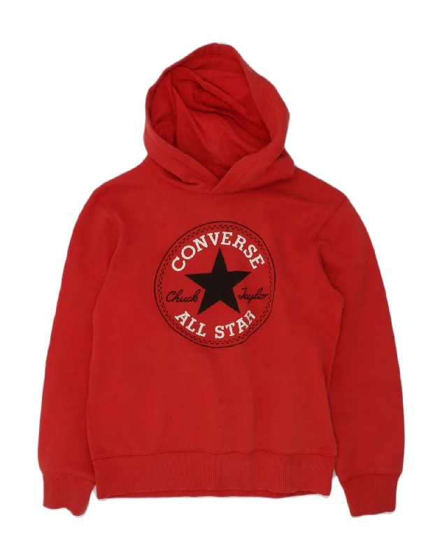 men's oversized sweatshirt hoodies -CONVERSE Girls Graphic Hoodie Jumper 10-11 Years Red Cotton