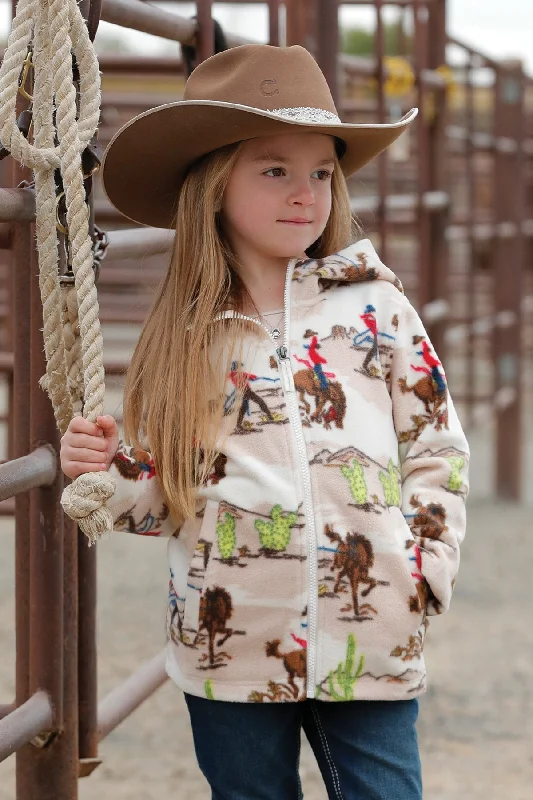 men's workout hoodies -Girl's Cowboy Print Fleece Hoodie (Match Mom) - Cream - (CWK8960001)