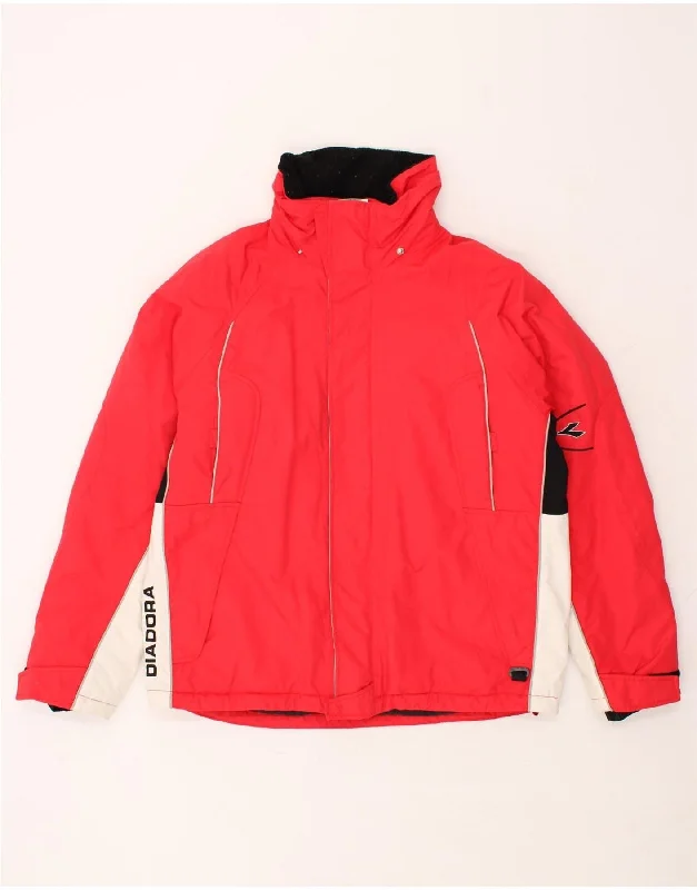 men's zip-up jackets -DIADORA Mens Graphic Windbreaker Jacket UK 40 Large Red Colourblock