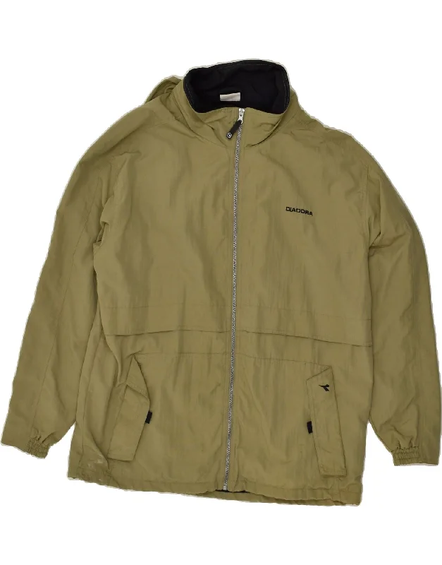 men's professional jackets -DIADORA Mens Hooded Rain Jacket UK 38 Medium Khaki Polyamide