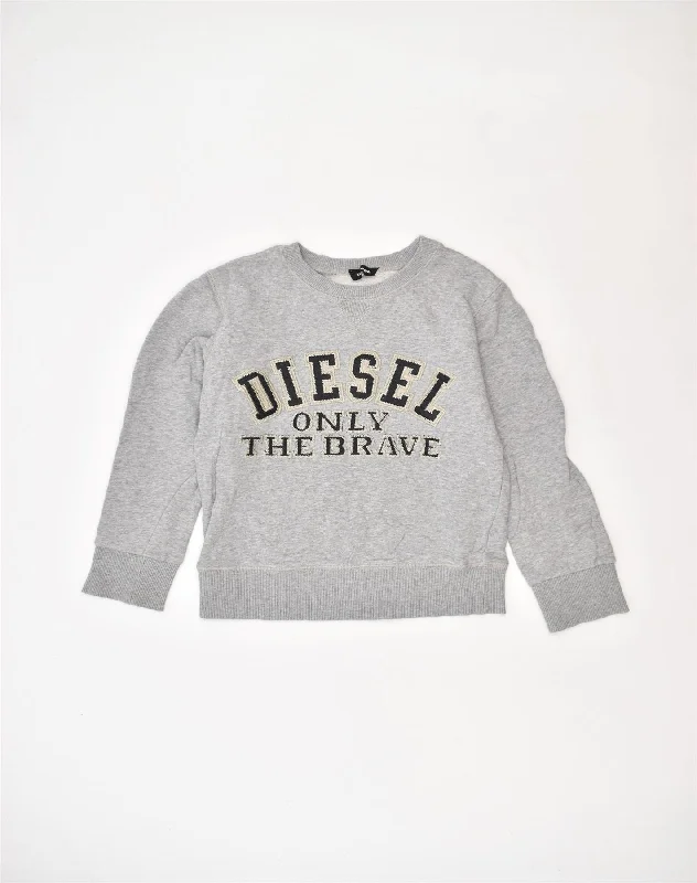 men's hoodie for exercise -DIESEL Boys Graphic Sweatshirt Jumper 7-8 Years Grey Cotton