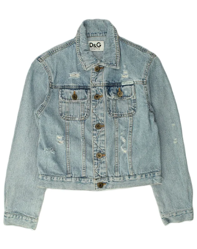 men's lightweight windbreakers -DOLCE & GABBANA Boys Distressed Denim Jacket 7-8 Years Blue Cotton