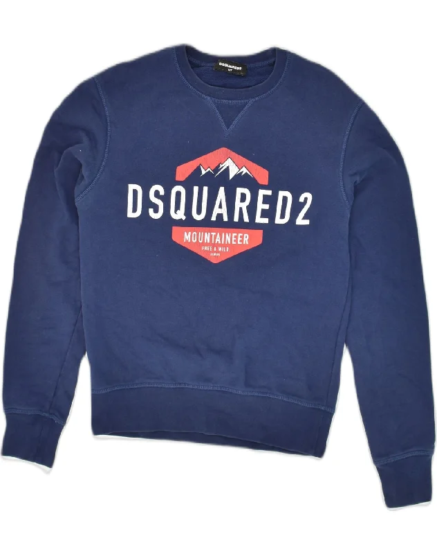 men's versatile hoodies -DSQUARED2 Boys Graphic Sweatshirt Jumper 11-12 Years Navy Blue Cotton