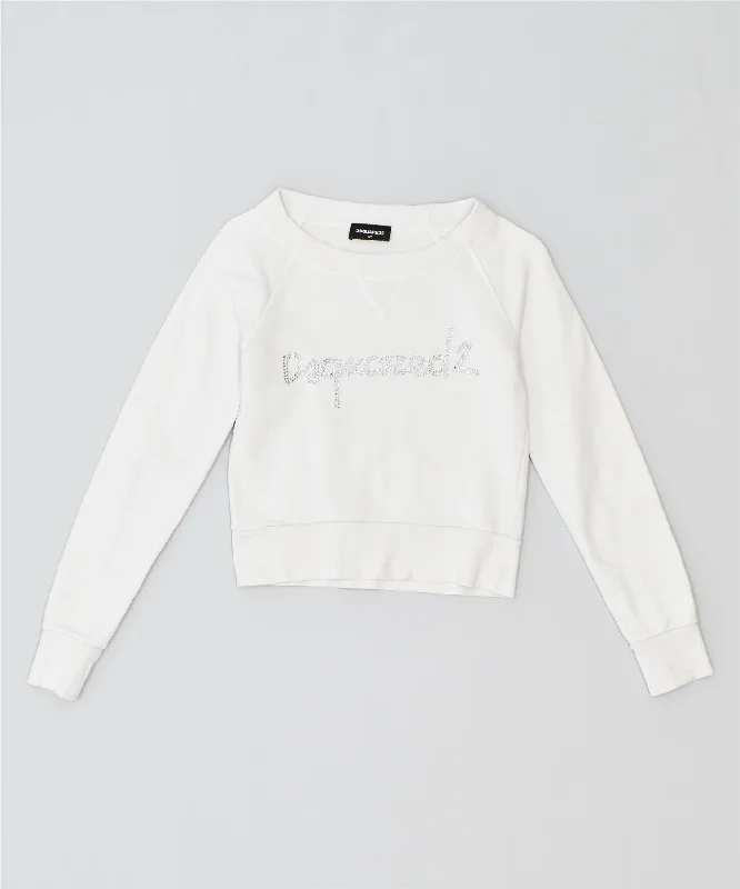 men's comfortable pullover sweatshirts -DSQUARED2 Girls Graphic Sweatshirt Jumper 11-12 Years White Cotton