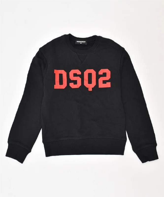 men's workout hoodies -DSQUARED2 Girls Graphic Sweatshirt Jumper 7-8 Years Black Cotton