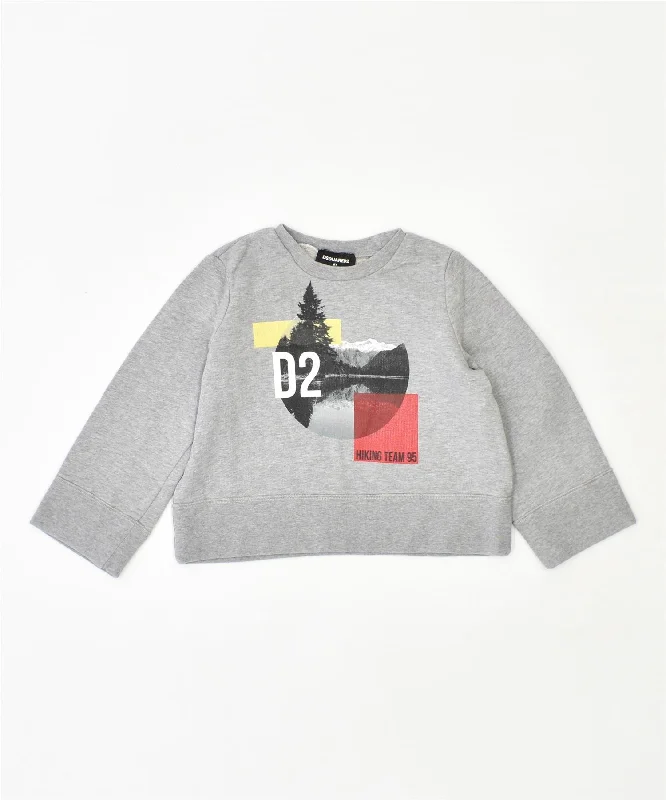 men's oversized hoodie sweatshirt -DSQUARED2 Girls Graphic Sweatshirt Jumper 7-8 Years Grey Cotton Vintage