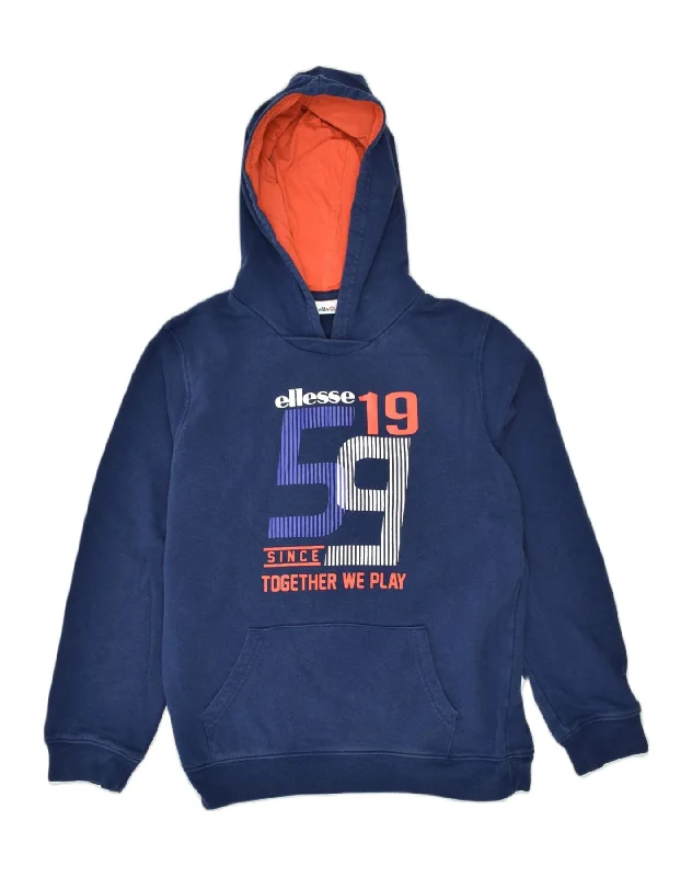 men's hoodies with logos -ELLESSE Boys Graphic Hoodie Jumper 11-12 Years Blue Cotton