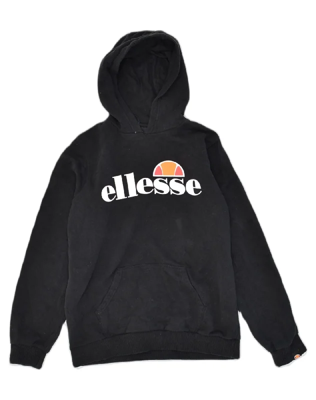 men's hoodie for fashion -ELLESSE Boys Graphic Hoodie Jumper 13-14 Years Black Cotton