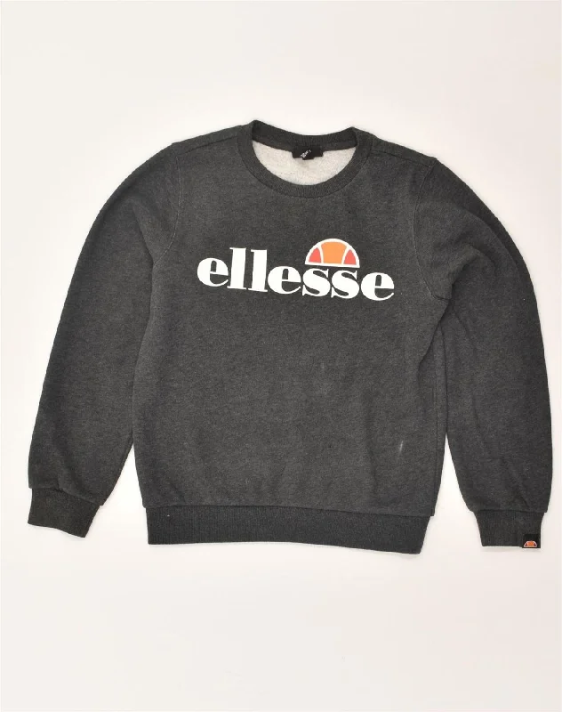 men's hoodies with slogans -ELLESSE Boys Graphic Sweatshirt Jumper 10-11 Years Grey Cotton