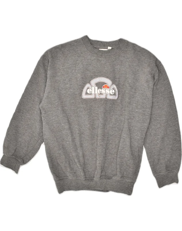 men's athletic fit sweatshirts -ELLESSE Boys Graphic Sweatshirt Jumper 12-13 Years XL Grey Cotton