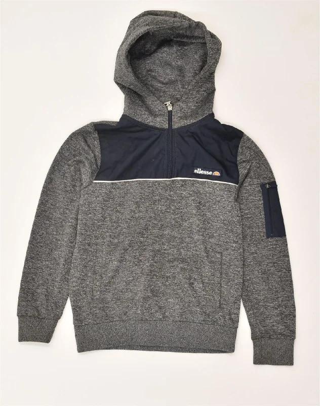 men's lightweight sweatshirts -ELLESSE Boys Zip Neck Hoodie Jumper 10-11 Years Grey Polyester