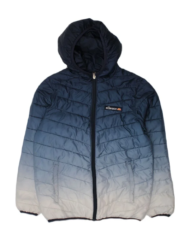 men's thick warm jackets -ELLESSE Girls Hooded Padded Jacket 12-13 Years Blue Tie Dye Polyester