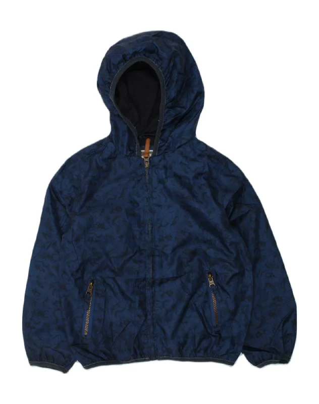 men's thick warm jackets -FAT FACE Boys Hooded Bomber Jacket 6-7 Years Navy Blue Animal Print