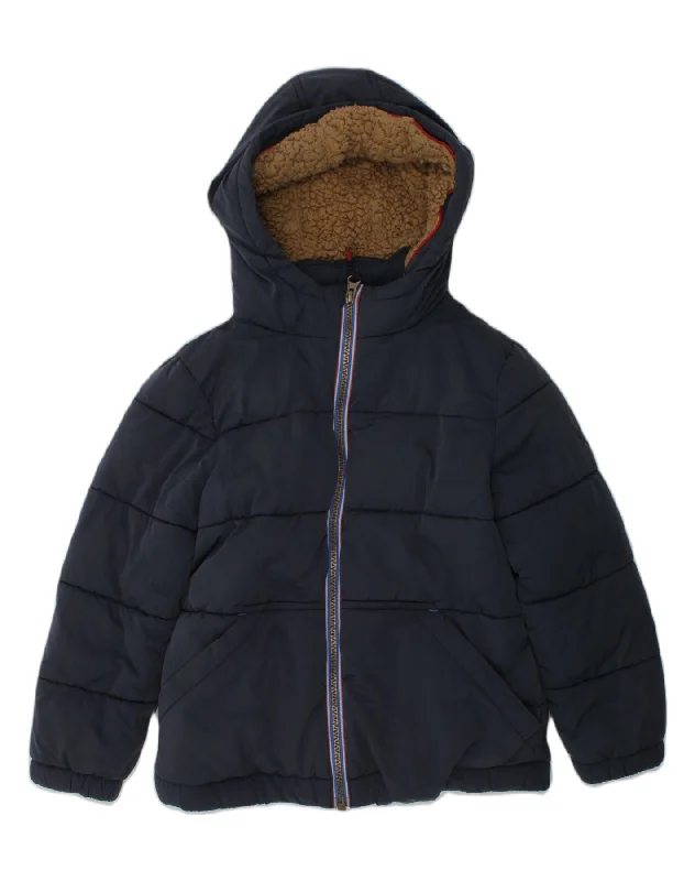 men's outdoor fleece jackets -FAT FACE Boys Hooded Padded Jacket 6-7 Years Navy Blue Polyester