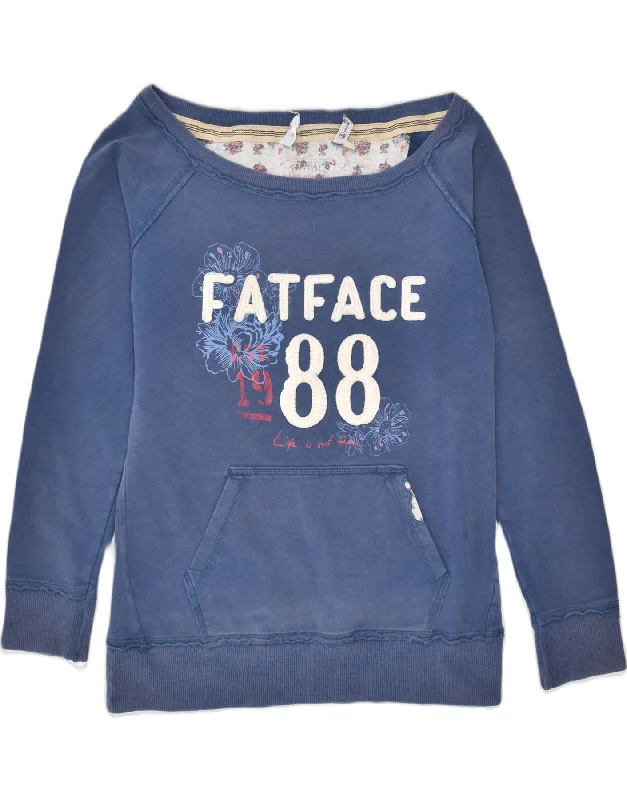 men's zip-up hoodie for hiking -FAT FACE Girls Graphic Sweatshirt Jumper 12-13 Years Navy Blue Cotton