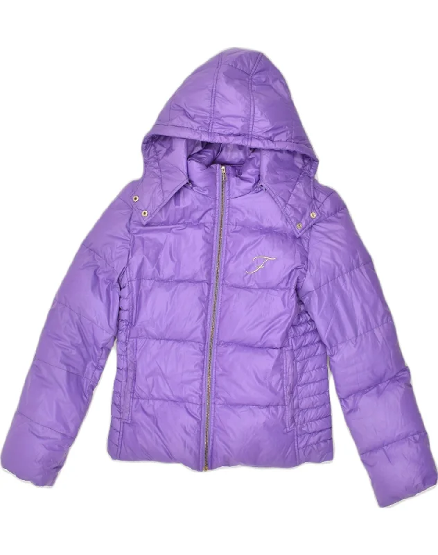 men's zip-up fleece jackets -FAY Girls Hooded Padded Jacket 12-13 Years Purple Nylon