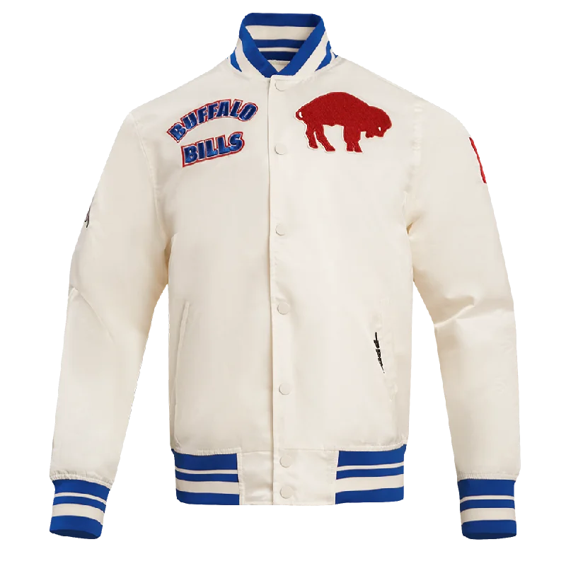 men's versatile jackets for fall -NFL BUFFALO BILLS RETRO CLASSIC MEN'S RIB SATIN JACKET (EGGSHELL/ ROYAL BLUE)