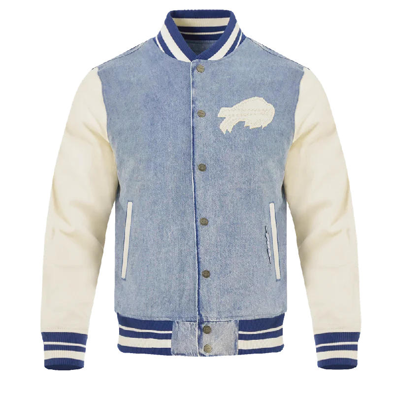 men's athletic jackets for outdoor -NFL BUFFALO BILLS VARSITY BLUES MEN'S DENIM VARSITY JACKET (DENIM/LINEN)