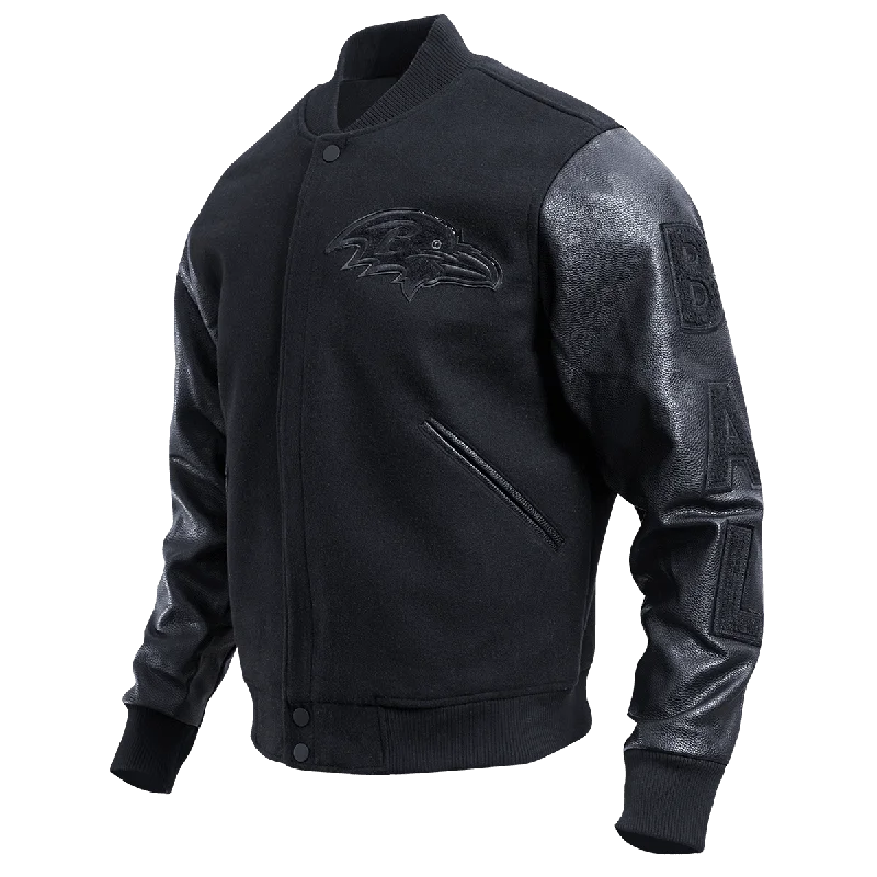 men's down jackets -NFL BALTIMORE RAVENS TRIPLE BLACK LOGO MEN'S VARSITY JACKET (TRIPLE BLACK)