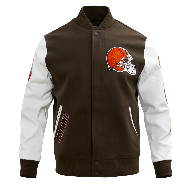 men's workwear jackets -NFL CLEVELAND BROWNS CLASSIC WOOL VARSITY JACKET (BROWN/WHITE)