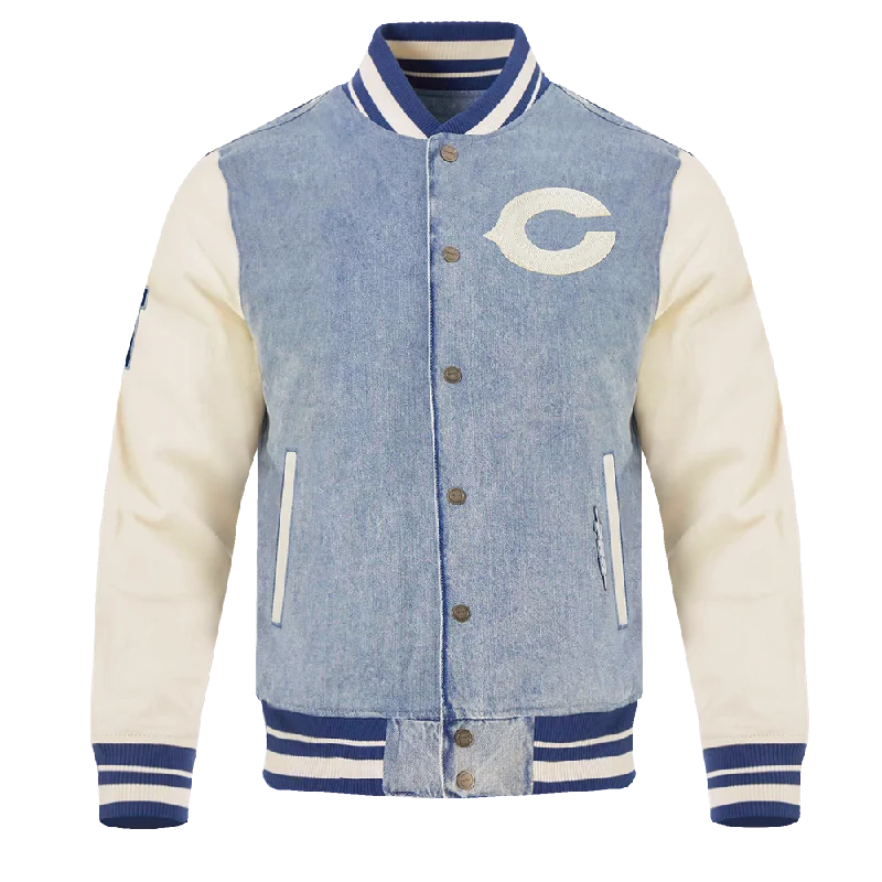 men's casual quilted jackets -NFL CHICAGO BEARS VARSITY BLUES MEN'S DENIM VARSITY JACKET (DENIM/LINEN)