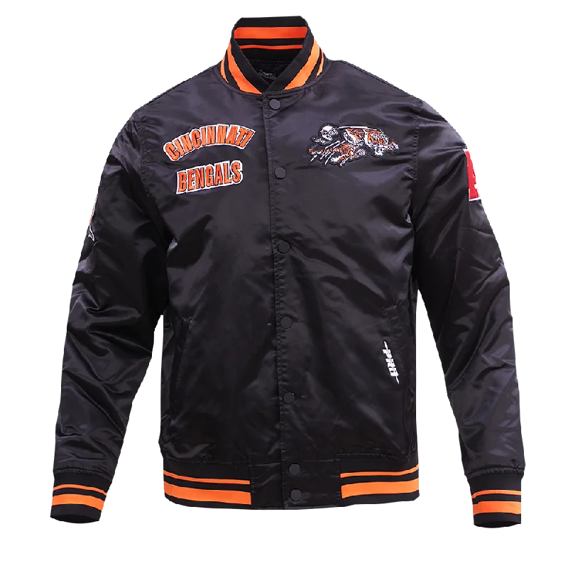 men's slim-fit jackets -NFL CINCINNATI BENGALS RETRO CLASSIC MEN'S RIB SATIN JACKET (BLACK/ORANGE)