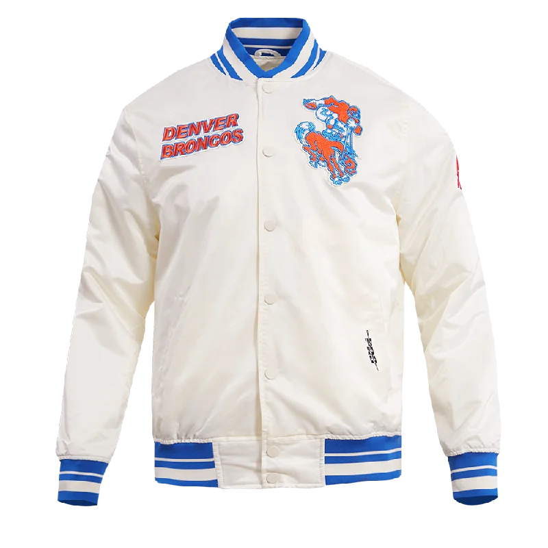 men's padded jackets -NFL DENVER BRONCOS RETRO CLASSIC MEN'S RIB SATIN JACKET (EGGSHELL/ ROYAL BLUE)