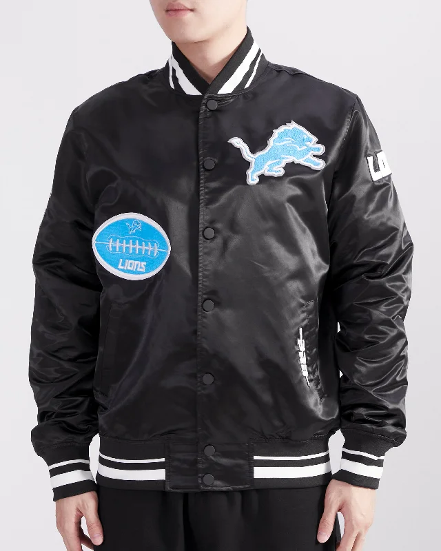 men's classic jackets -NFL DETROIT LIONS OLD ENGLISH MEN'S RIB SATIN JACKET (BLACK)