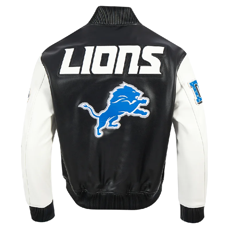 men's stylish jackets for winter -NFL DETROIT LIONS CITY SIGNATURE MEN'S LEATHER VARSITY JACKET (BLACK/WHITE)