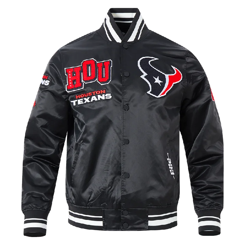 men's slim fit leather jackets -NFL HOUSTON TEXANS CLASSIC MASH UP MEN'S RIB SATIN JACKET (BLACK)