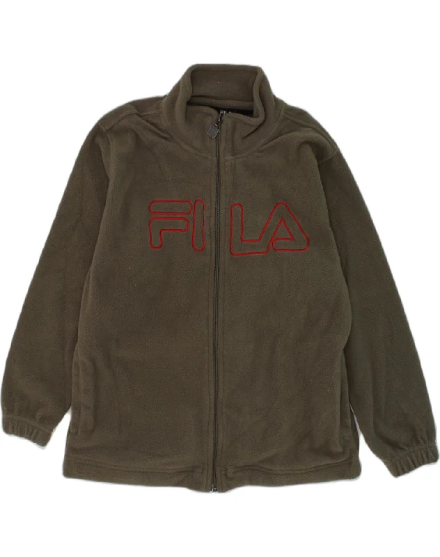 men's winter coats with fur -FILA Boys Graphic Fleece Jacket 11-12 Years Large Green Polyester