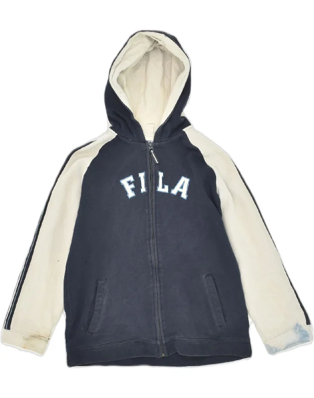 men's packable jackets -FILA Boys Graphic Hooded Tracksuit Top Jacket 13-14 Years Large  Navy Blue