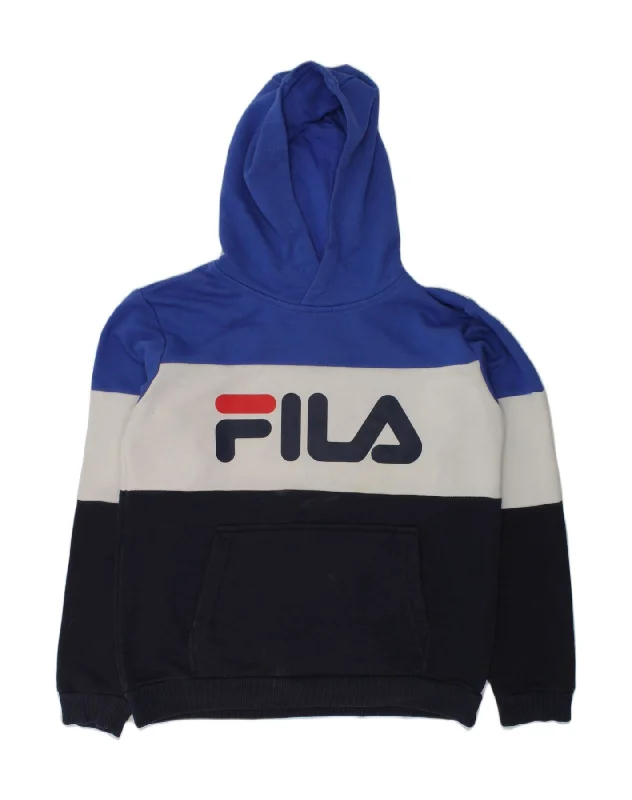 men's hoodie for school wear -FILA Boys Graphic Hoodie Jumper 11-12 Years Black Colourblock Cotton