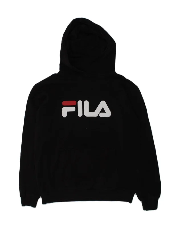 men's performance hoodies -FILA Boys Graphic Hoodie Jumper 11-12 Years Black Cotton