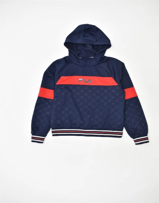 men's eco-friendly sweatshirt hoodies -FILA Boys Graphic Hoodie Jumper 15-16 Years Navy Blue Polyester