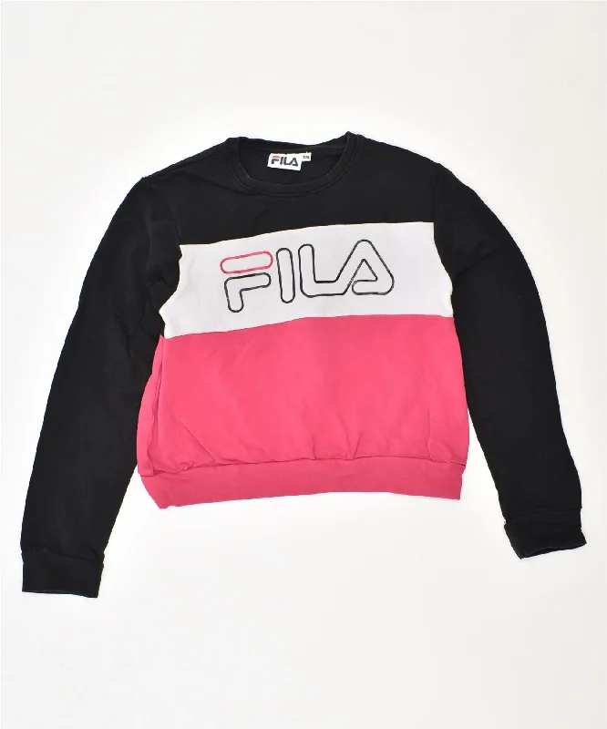 men's hoodie with pockets -FILA Boys Graphic Sweatshirt Jumper 11-12 Years Black Cotton