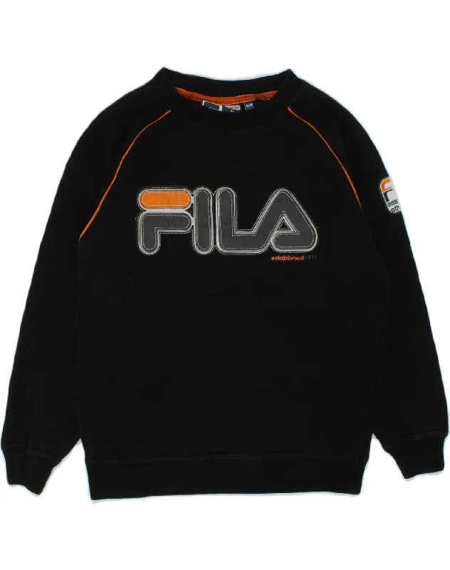 men's warm hoodies -FILA Boys Graphic Sweatshirt Jumper 12-13 Years Medium Black Cotton