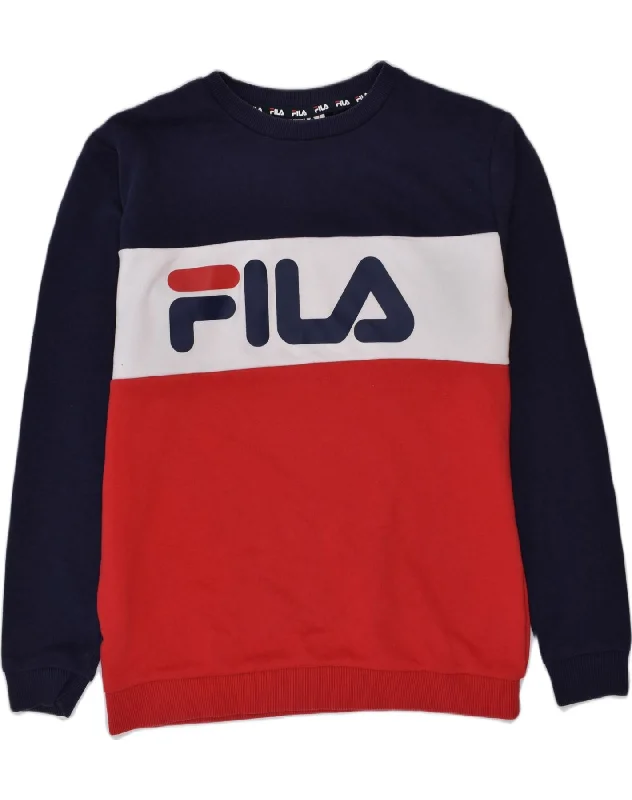 men's graphic hoodies -FILA Boys Graphic Sweatshirt Jumper 13-14 Years Red Colourblock Cotton