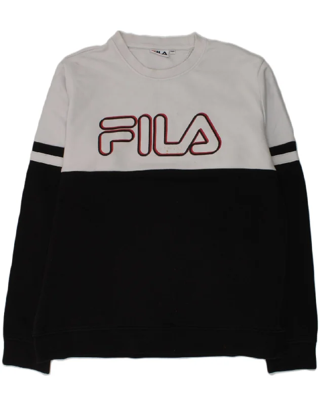 men's cozy hoodies -FILA Boys Graphic Sweatshirt Jumper 15-16 Years Black Colourblock Cotton