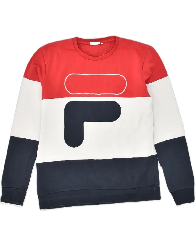 men's light hoodie for spring -FILA Boys Graphic Sweatshirt Jumper 15-16 Years Multicoloured Colourblock