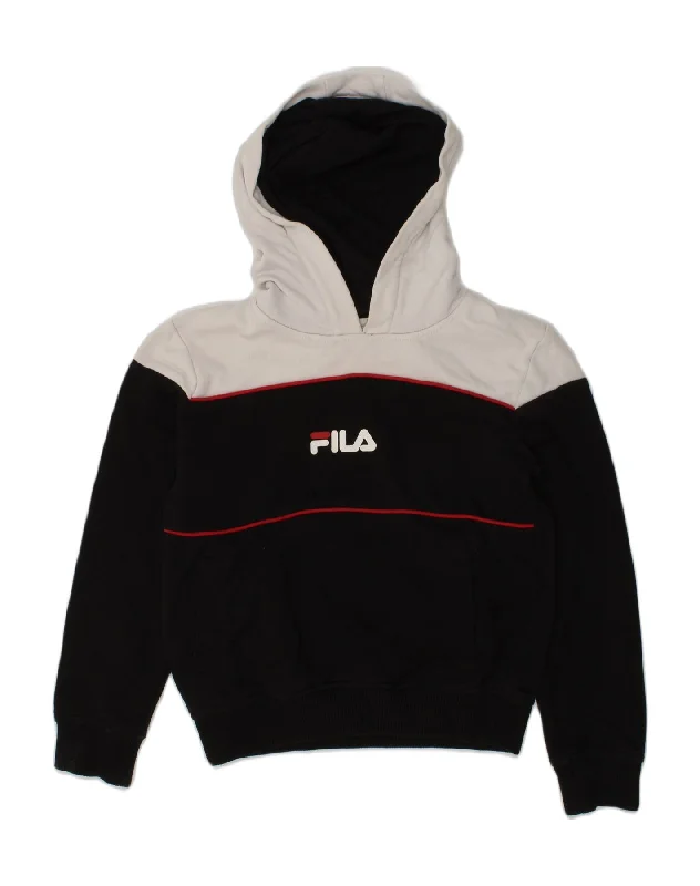 men's fleece-lined hoodies -FILA Boys Hoodie Jumper 5-6 Years Black Colourblock Cotton