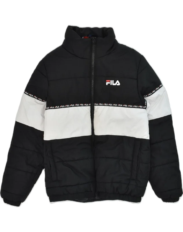 men's insulated jackets -FILA Boys Padded Jacket 8-9 Years Black Colourblock Polyester