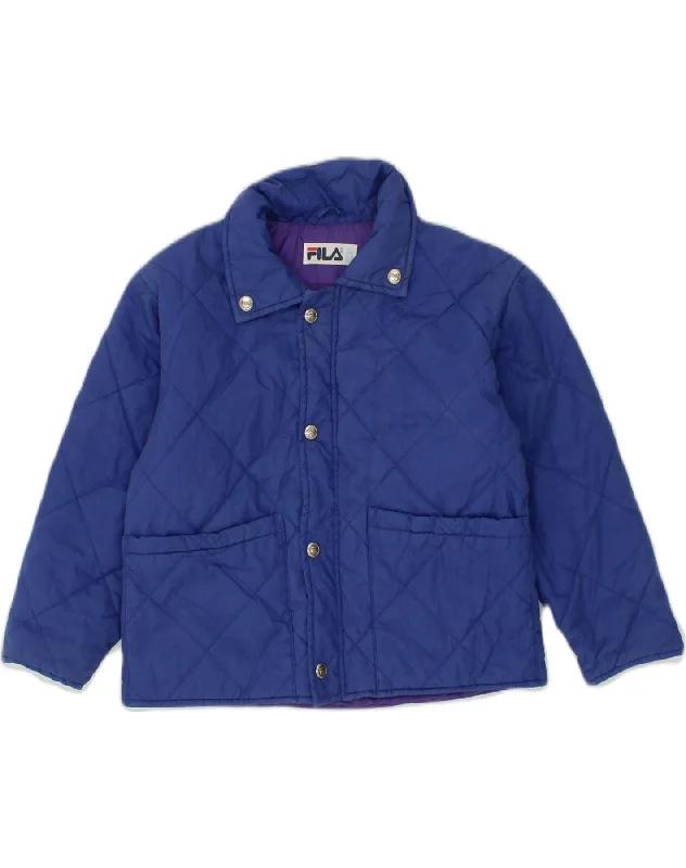 men's tailored outdoor jackets -FILA Boys Quilted Jacket 7-8 Years Blue Nylon