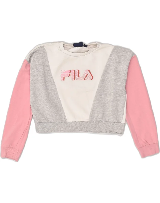 men's performance hoodies -FILA Girls Crop Graphic Sweatshirt Jumper 11-12 Years White Colourblock