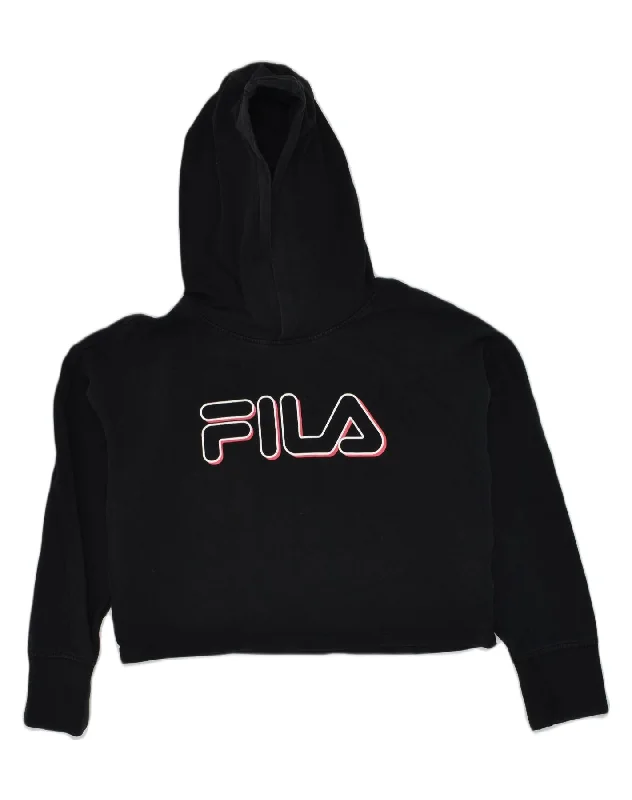 men's hoodie for exercise -FILA Girls Graphic Crop Hoodie Jumper 11-12 Years Black Cotton