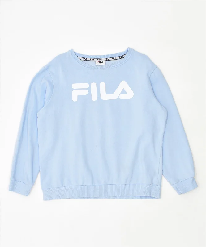 men's hoodie for snowboarding -FILA Girls Loose Fit Graphic Sweatshirt Jumper 13-14 Years Blue Cotton