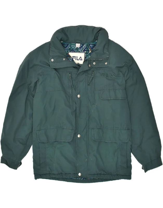 men's fashionable winter jackets -FILA Mens Hooded Windbreaker Jacket IT 48 Medium Green Polyester