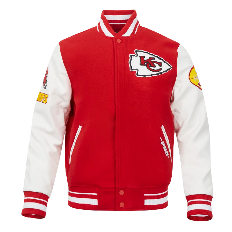 men's professional jackets -NFL KANSAS CITY CHIEFS OLD ENGLISH MEN'S RIB WOOL VARSITY JACKET (RED/WHITE)