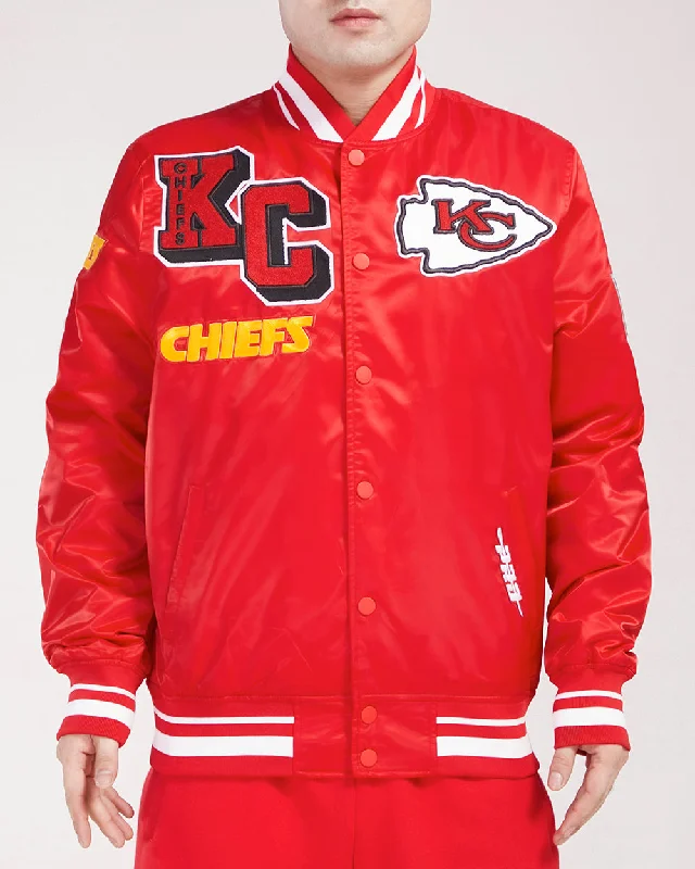 men's outdoor fleece jackets -NFL KANSAS CITY CHIEFS MASHUP MEN'S RIB SATIN JACKET (RED)