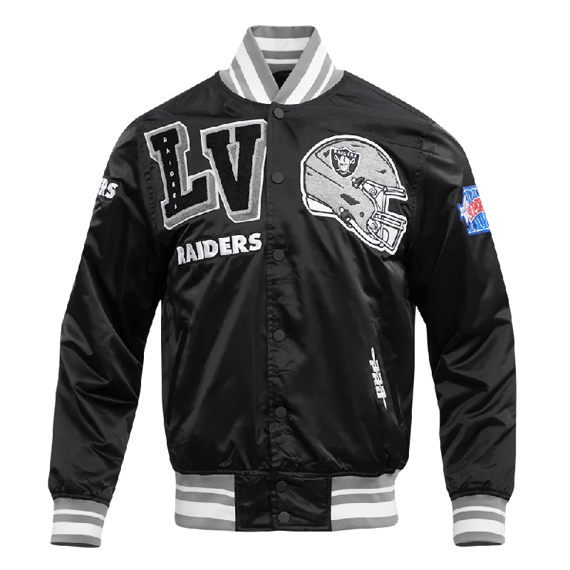 men's athletic jackets -NFL LAS VEGAS RAIDERS MASHUP MEN'S RIB SATIN JACKET (BLACK/GRAY)